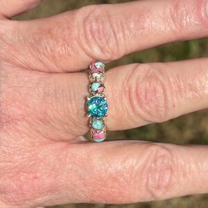 925 Sterling Silver Blue Moissanite Cotton Candy Turquoise Ring